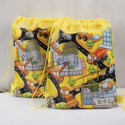 4Pc Cartoon Construction Drawstring Bags Engineering Vehicle Storage Backpack for Kids Birthday Party Favors Back To School Gift