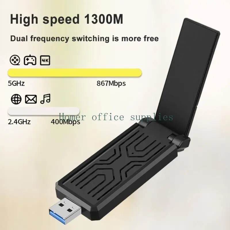 K43B WiFi USB3.0 1300M Bộ Thu Không Dây Băng Tần Kép 2.4/5GHz Cho Máy Tính Để Bàn PC Laptop Card Mạng