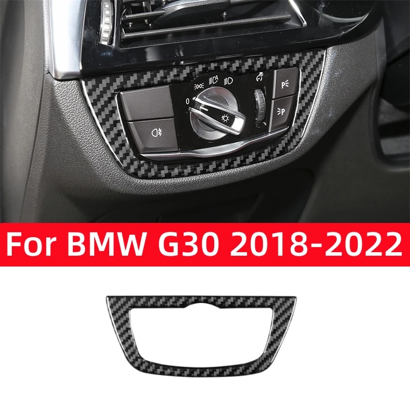 

For BMW 5 Series G30 2018-2022 Accessories Carbon Fiber Interior Car Headlight Switch Decoration Frame Trim Cover Stickers