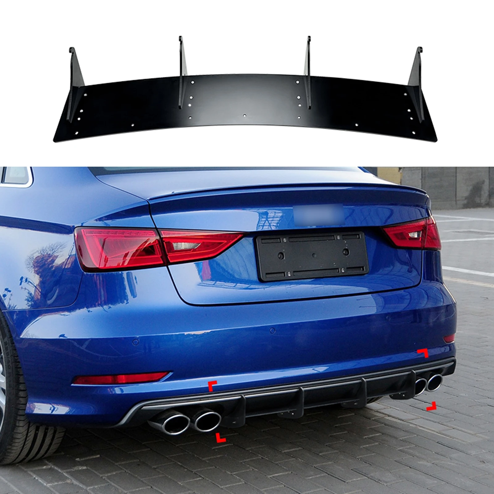 

Rear Bumper Diffuser Lip Spoiler For Audi S3 8V Sedan 2013 2014 2015 Glossy Black Car Boot Bracket Plate Trim