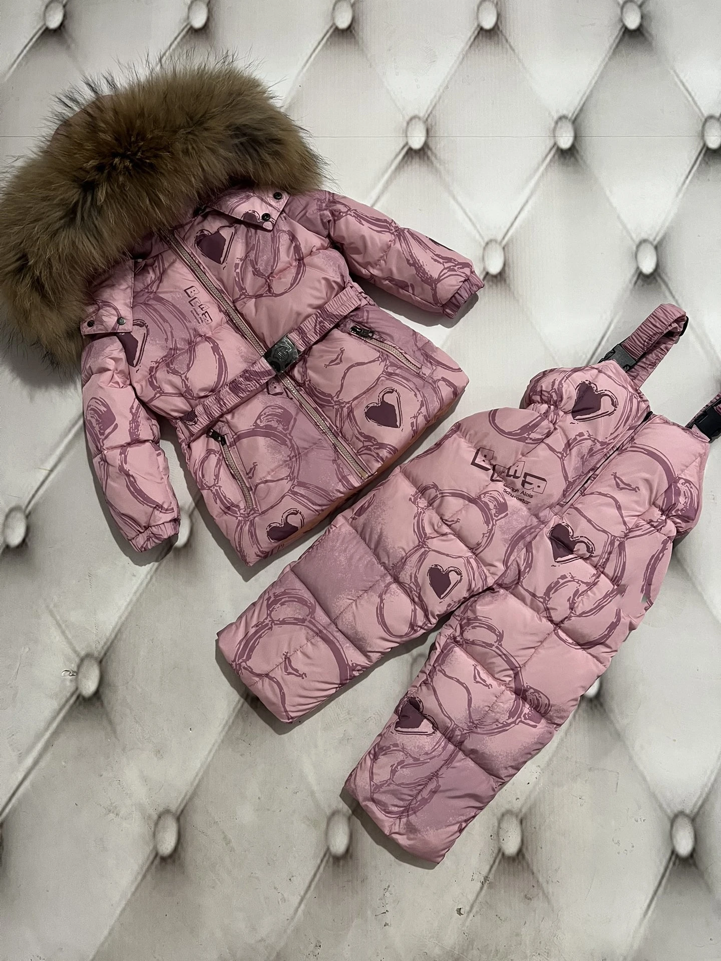 Bear New Winter Jacket Children down Jackets Pant 2023 Child duck down Fur hooded girl snowsuit boy Suit set outerwear ski suit