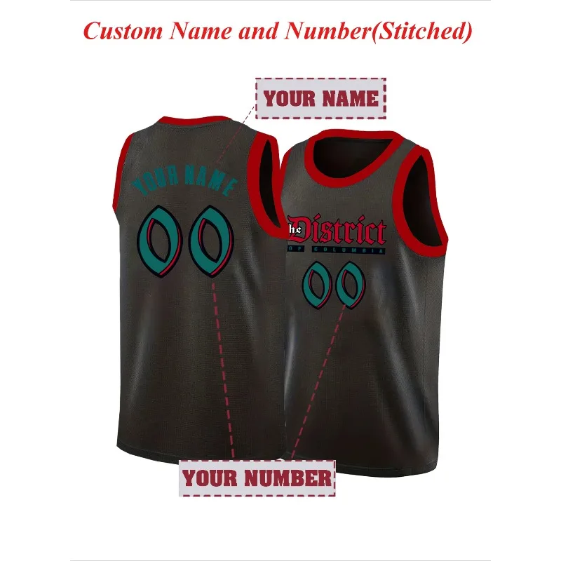 Custom Name & Number Men's Embroidery Basketball Jersey District of Columbia Breathable Sleeveless Sports Top for Casual Wear