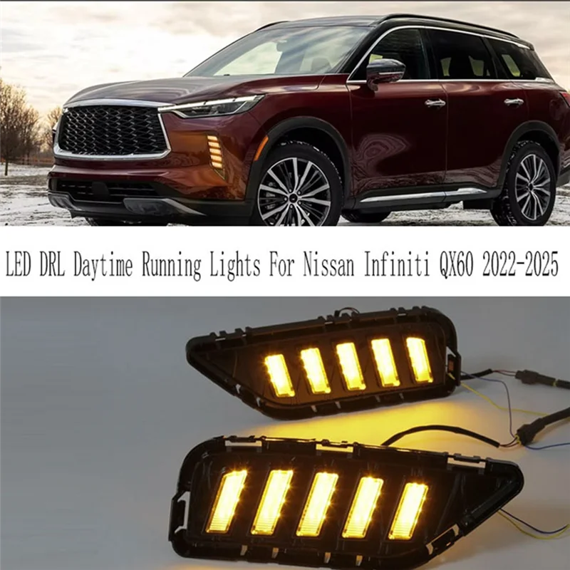 Car Front Bumper LED DRL Daytime Running Lights Turn Signal Lamps For Nissan Infiniti QX60 2022-2025