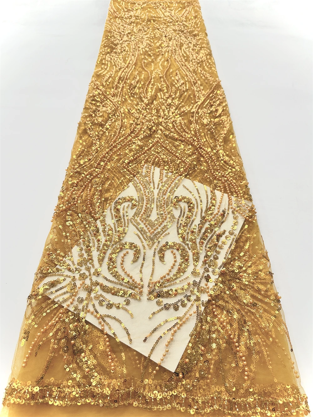 

5 Yards African Sequins Beaded Lace Fabric 2025 High Quality Groom Nigerian Wedding Bridal Embroidery French Tulle Sewing