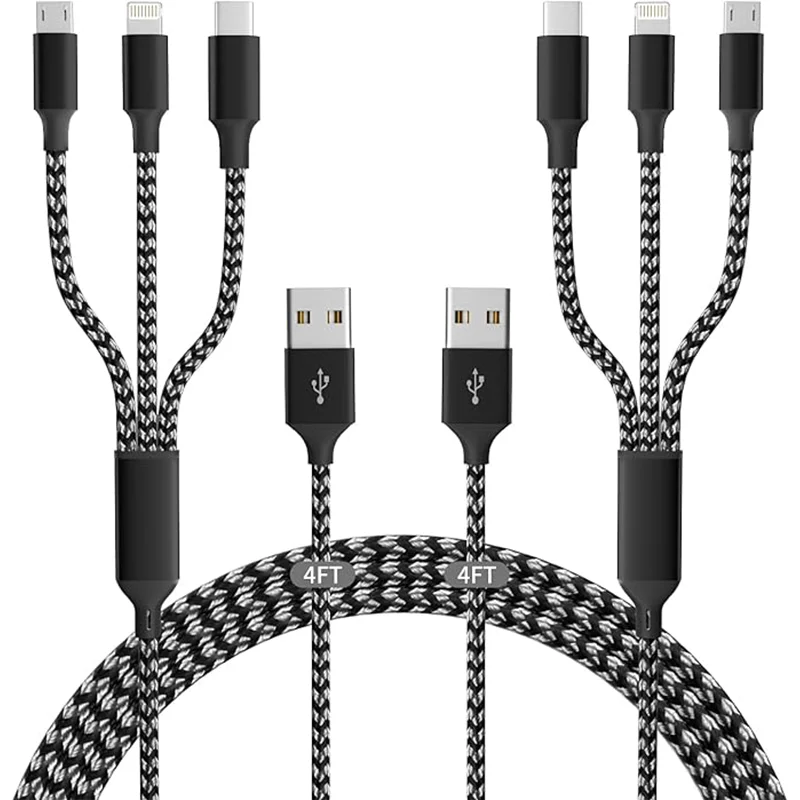 

2pcs 3 In 1 Fast Charging USB cable Type C Usb Micro For Iphone Samsung Huawei Xiaomi Multi Port Multiple Charging Wire Line