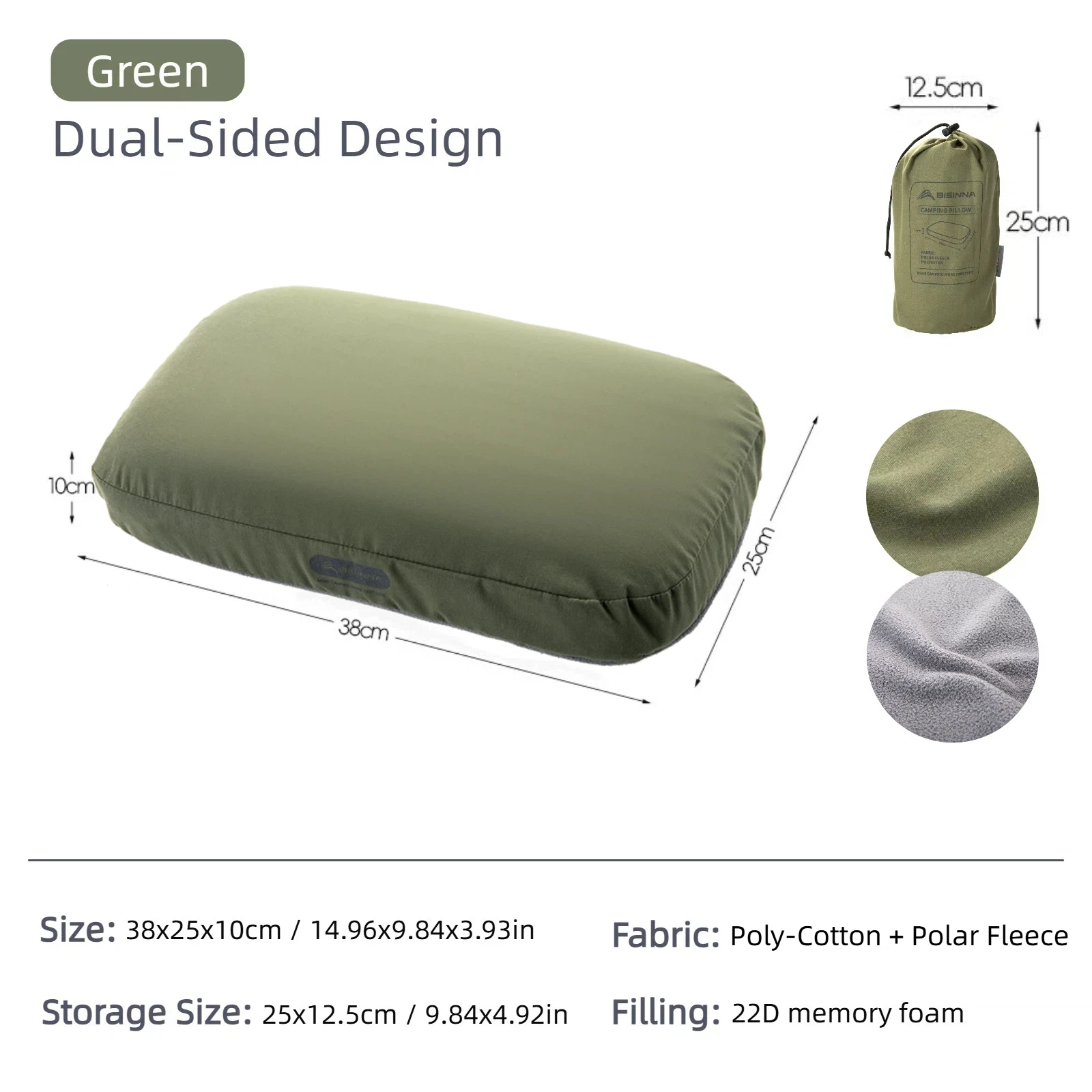 BISINNA 1 stks Memory Foam Kussen Draagbaar Camping Cervicaal Kussen Kussensloop Afneembaar Dutjekussen Neksteun Reisbenodigdheden
