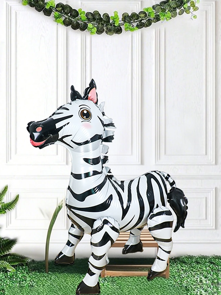 1 قطعة الغابة البرية الحيوان 4D الدائمة الأسد النمر الزرافة زيبرا الألومنيوم فيلم بالون الأطفال الغابات حديقة الحيوان موضوع حفلة عيد ميلاد