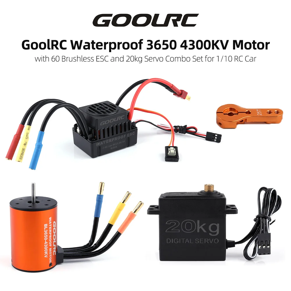 Combo Set 3650 4300KV Motor 60 Brushless ESC 20kg Servo w/ 25T Servo Arm for 1/10 RC Car Truck Off-road fit for the 1/10 RC