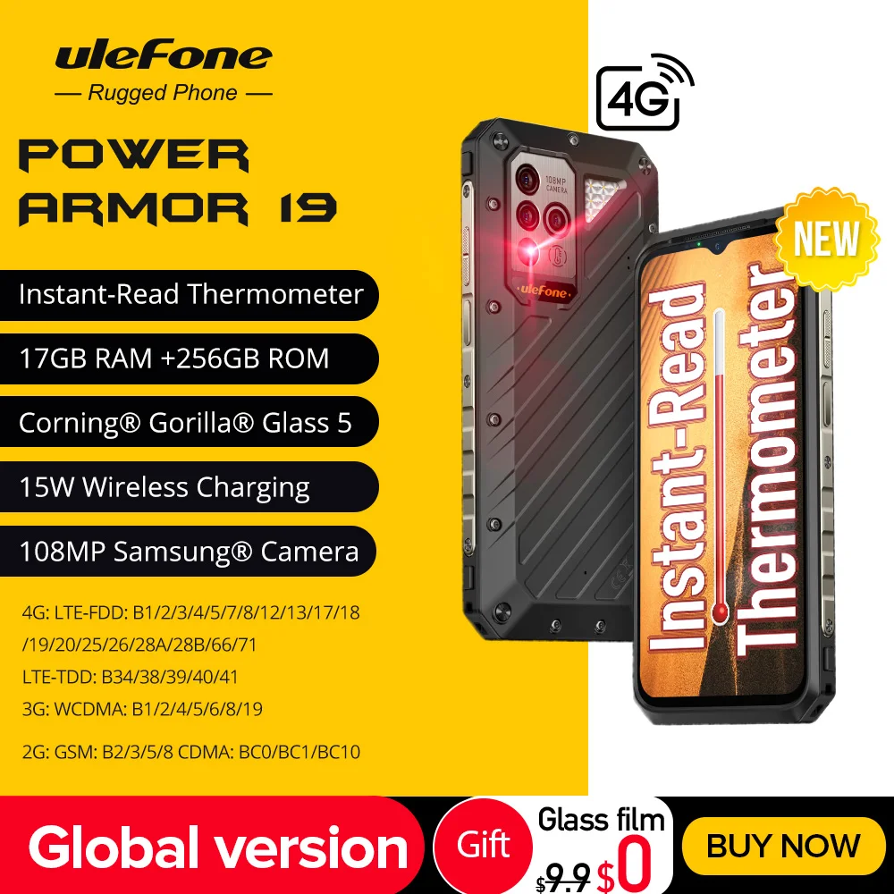 Ulefone-Téléphone robuste Power Armor 19, téléphone portable, version globale, 17 Go de RAM, 256 Go, Dean, 108MP, 66W, 9600mAh, Android 12