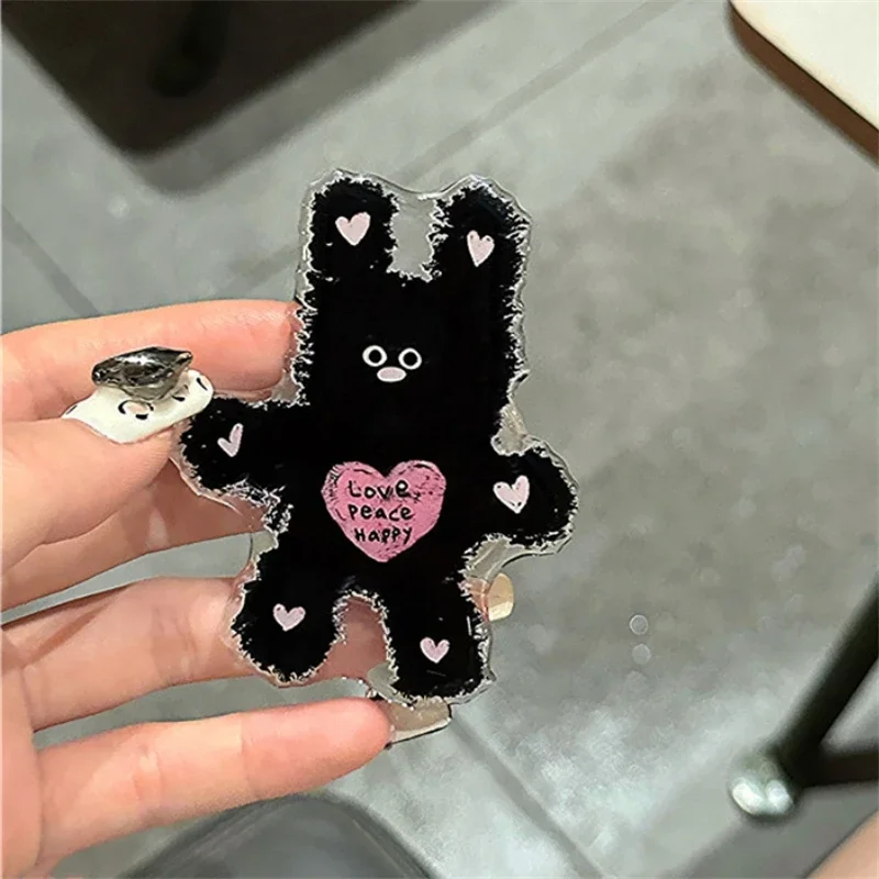 

INS Mignon Dessin Animé 3D Noir Lapin Support De Téléphone Griptok Support Pour IPhone 16 Samsung Coréen Grip Tok Pliant Doigt