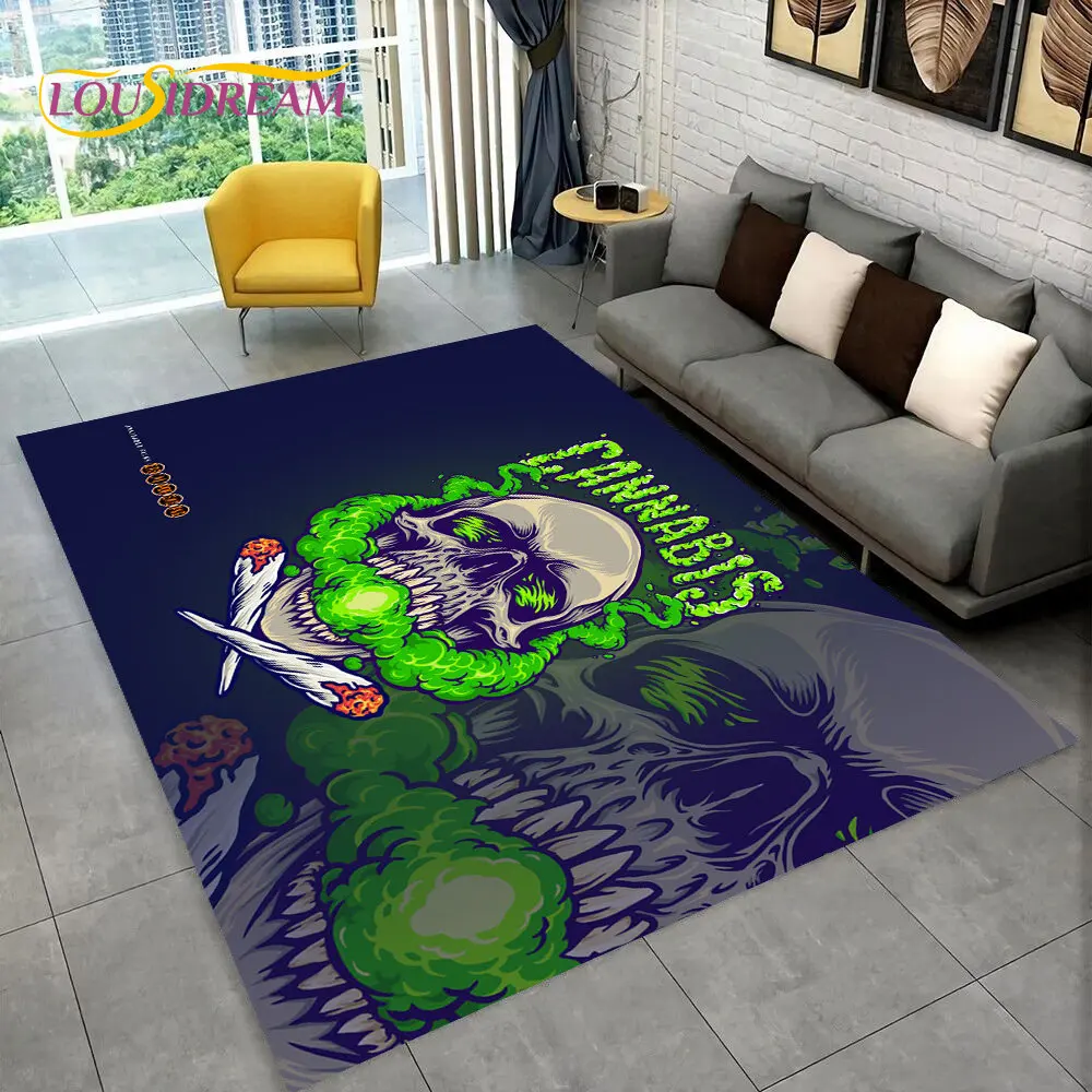 Maple Weed Plants Green Death Skull Area Rug,Carpet Rug for Home Living Room Bedroom Sofa Doormat Decor,kids Non-slip Floor Mat