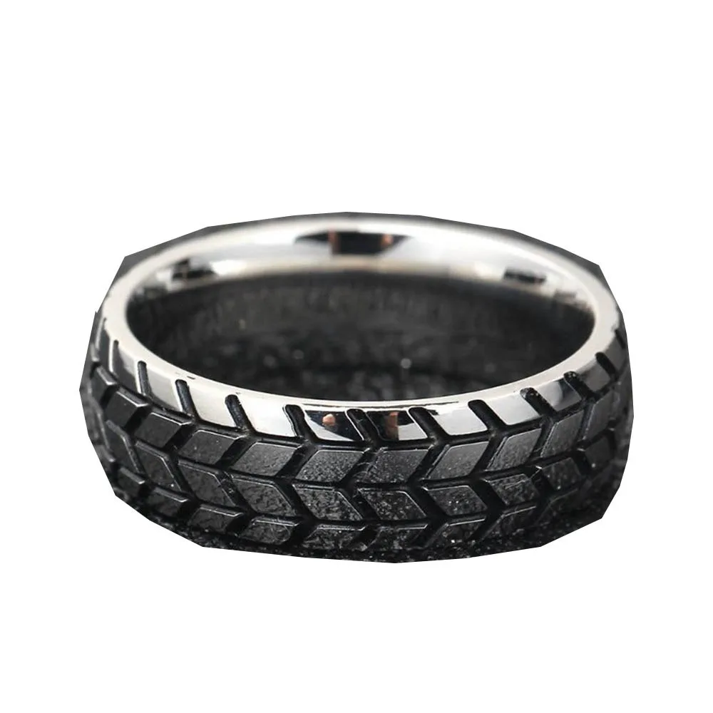 New Niche Fashion Street Men\'s Rings Dazzling Motorcycle Tire Rings Hip Hop Punk Minimalist Geometric Striped Rings Accessories