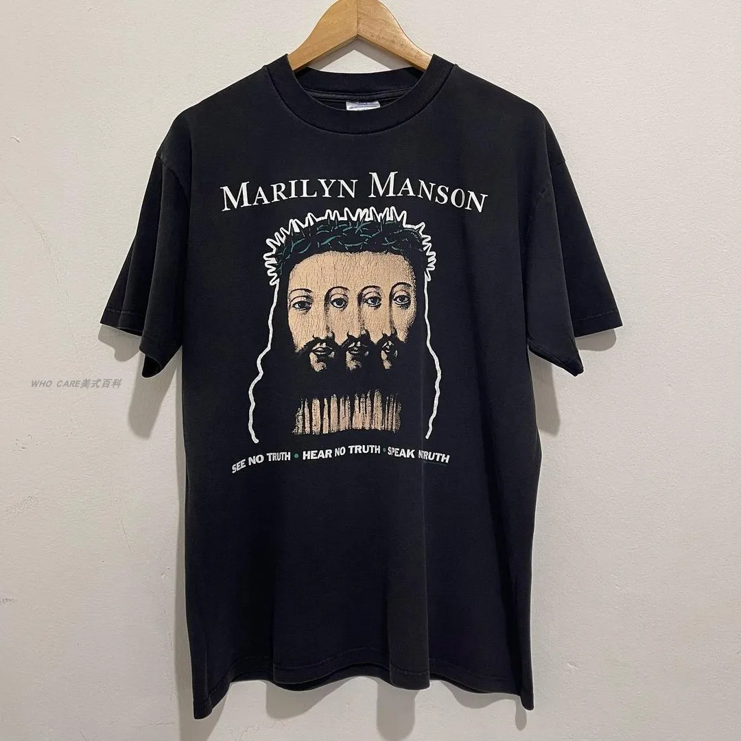 

Marilyn Manson Essentials BigFace Marilyn Manson Band Niche Pure Cotton Short-sleeved T-shirts for Men and Women