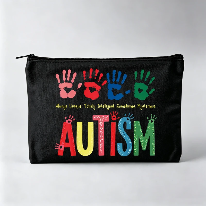 Handprint and Letter Print Makeup Bag, Zipper Cosmetic Pouch for Daily Use