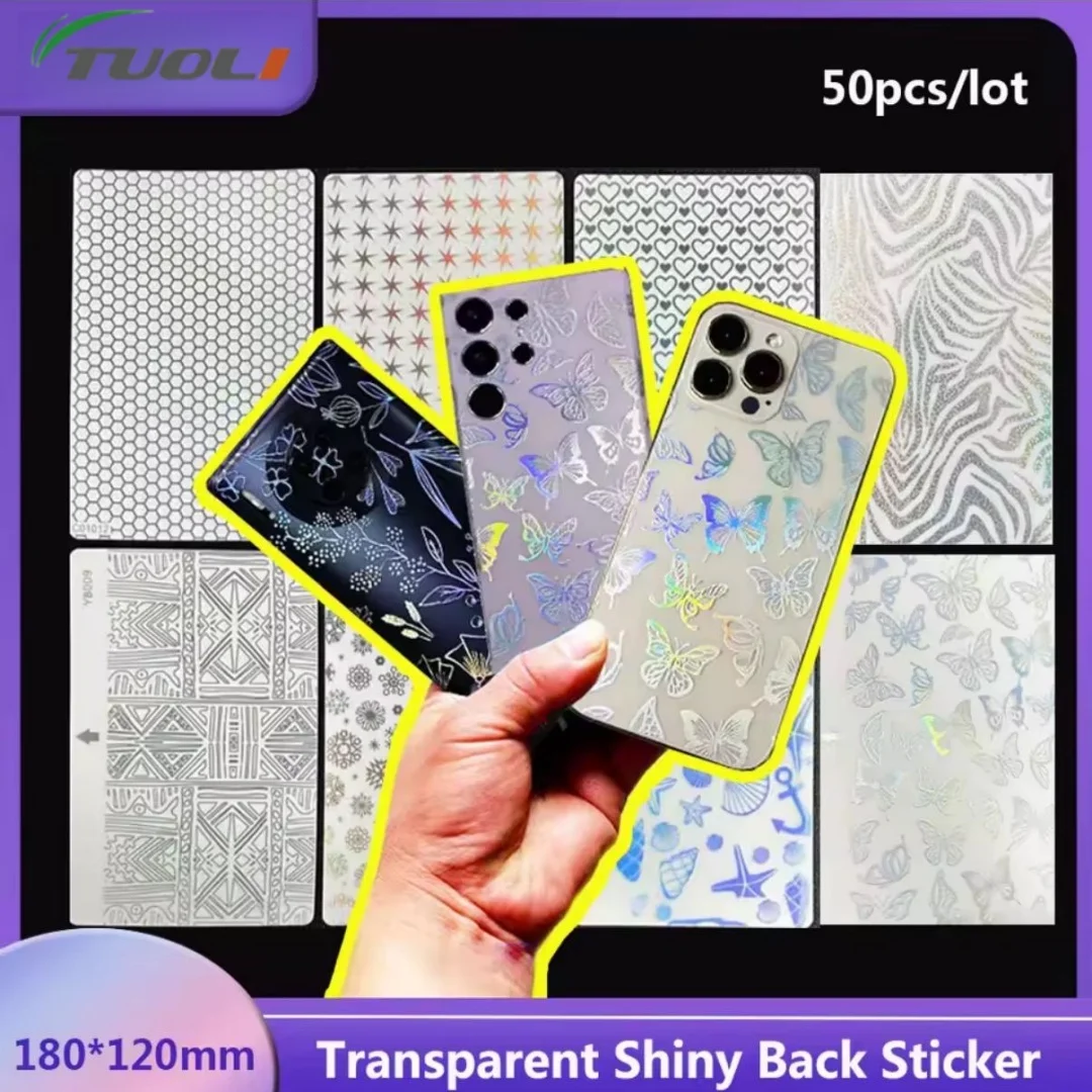 TUOLI 3D Glitter Transparent Back Film Sticker Sheet For Universal Rear Cover Decorative Skin Cutting Machine Plotter Cutter