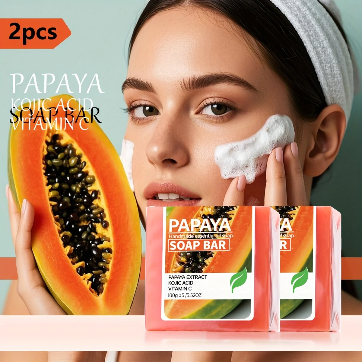 2PCS/Papaya Kojic Acid Essential Oil Soap, Vitamin C Cleansing Bath Moisturizing Skin Handmade Soap