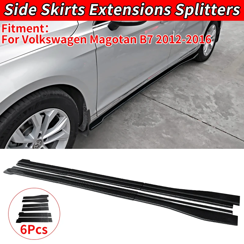 For Volkswagen Magotan B7 2012-2016 Side Body Skirt Apron Kits Carbon Fiber Look ABS Car Bumper Extenstions Lip Side Skirts