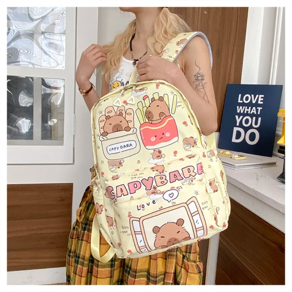 New Large Capacity Capybara Backpack Breathable Cartoon Student Schoolbag Ultra-light Nylon Book Bag