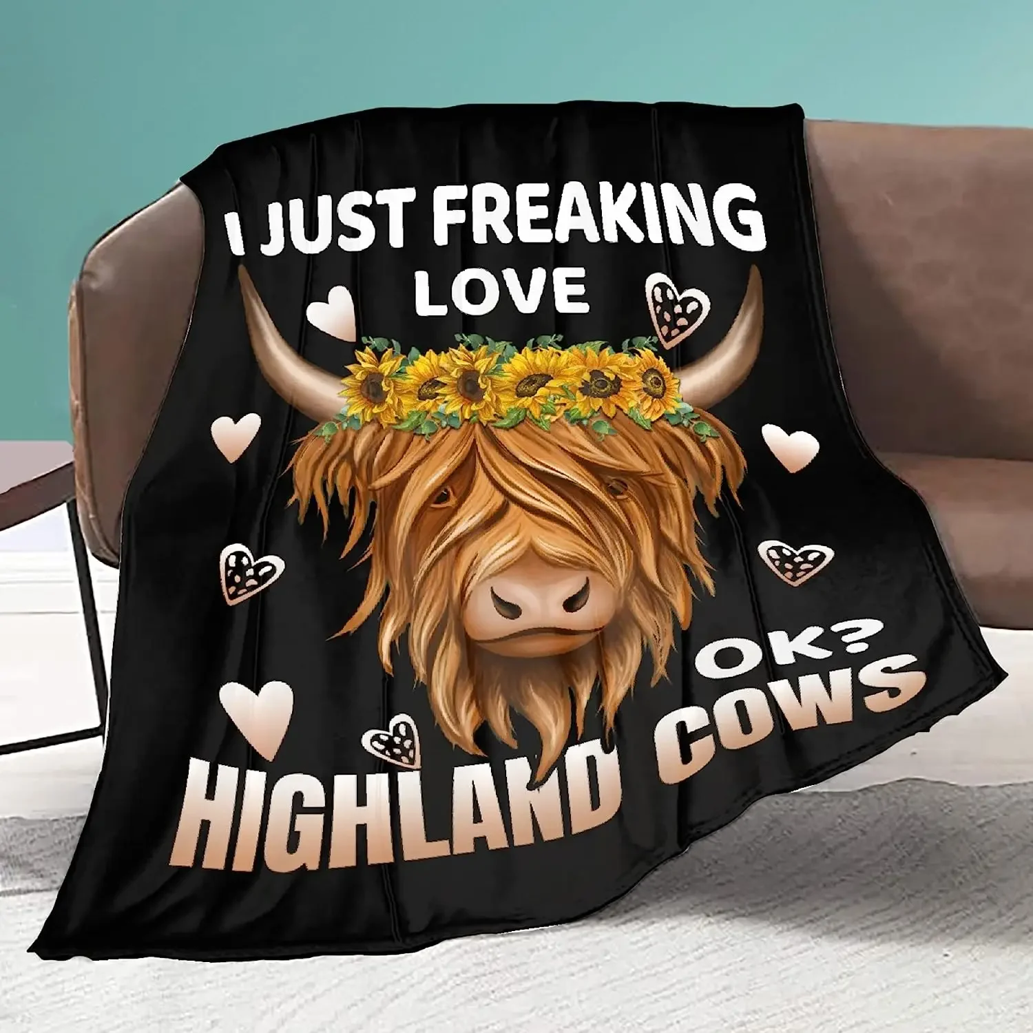 I Just Freaking Love Highland Cows Ok Throw Blankets Cozy Lightweight Plush Animal Throw Decorative Quilts Throws for