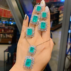 2024 New 925 Sterling Silver Paraiba Necklace Pendant Ring Earring Women Luxury wedding anniversary Gift Party Fine Jewelry Set