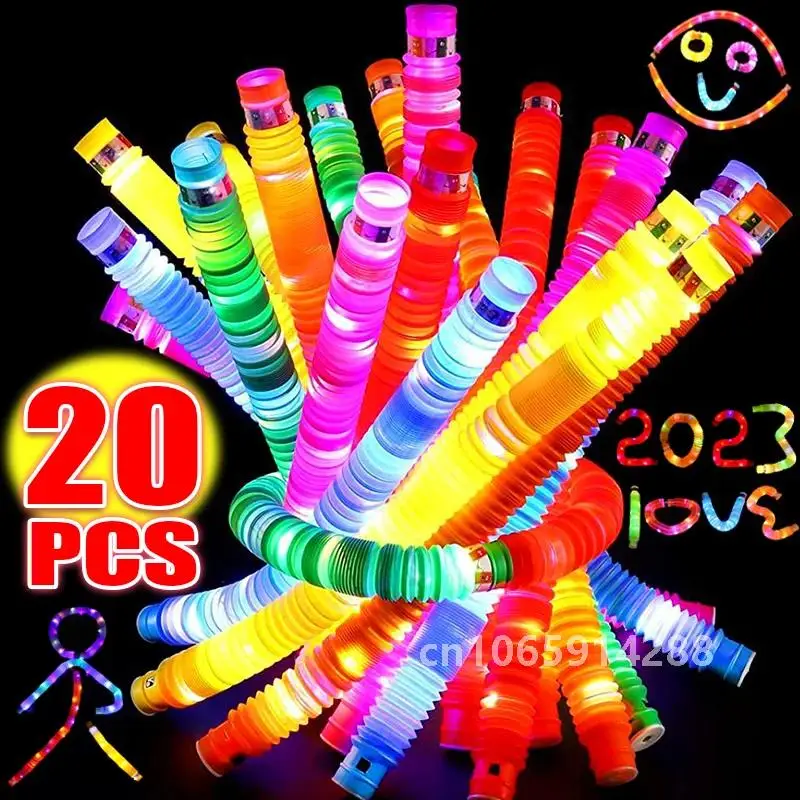 5-20PCS LED Flash Pop Tubes Sensory Toy Luminous Retractable Glow Stick Adult Kids Stress Relieve Toys Xmas Birthday Party Props