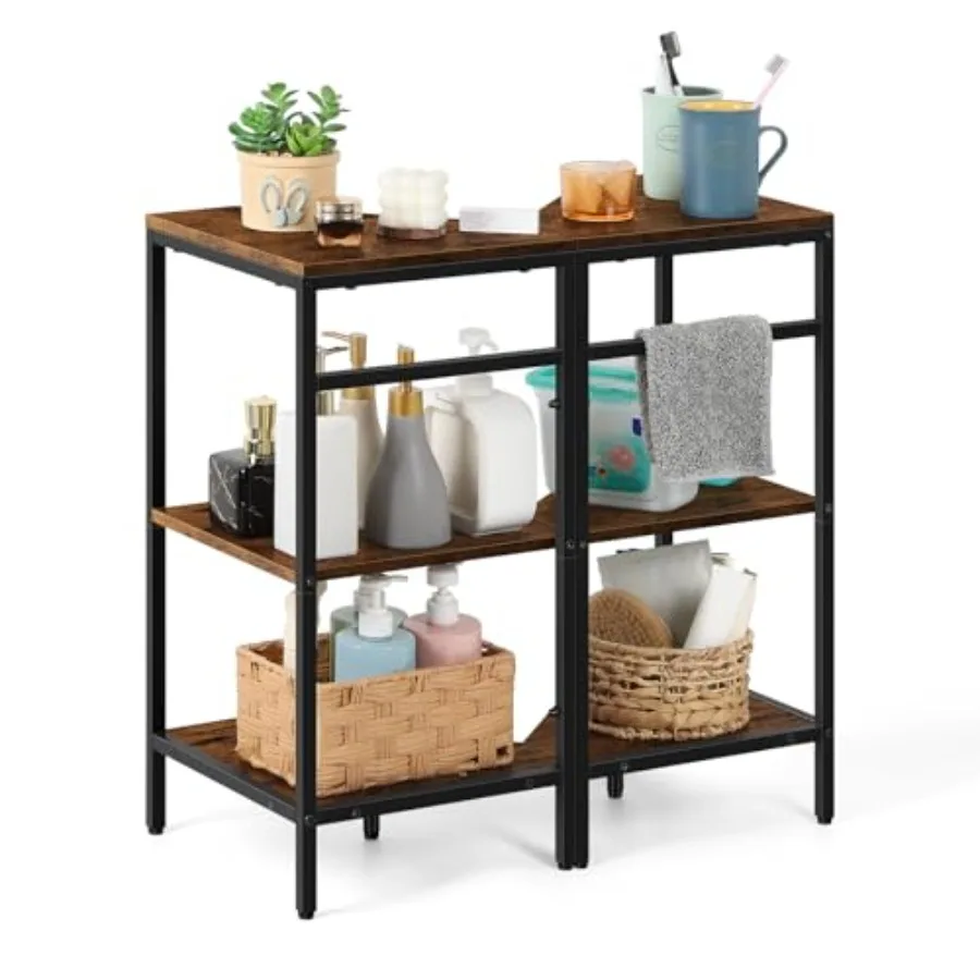 

Pedestal Sink Storage, 2 Pack Under Sink Organizer Shelf for Bathroom 3 Tier Wooden Corner Shelves Standing Under Vanity Storag