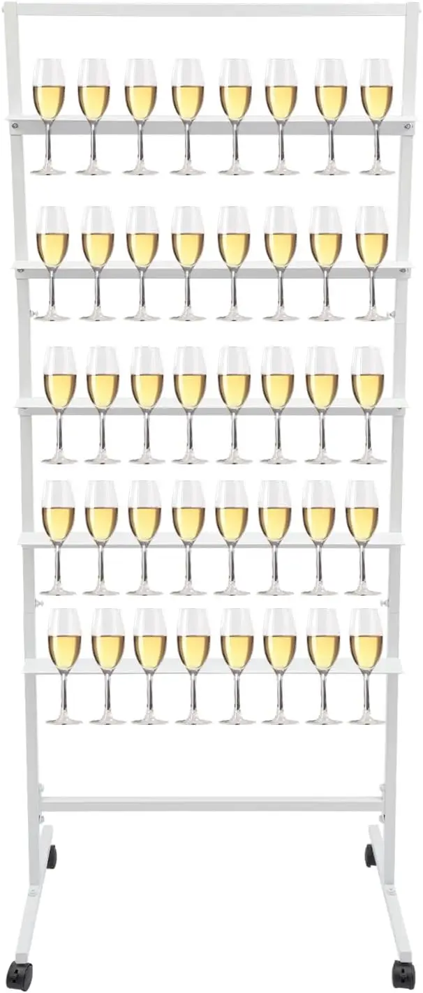 Champagne Wall Stand Holder Party 5 Tier Steel Champagne Tower Stand 40 Wine Glasses Drink Shelf Swivel Casters Shot Cart Events