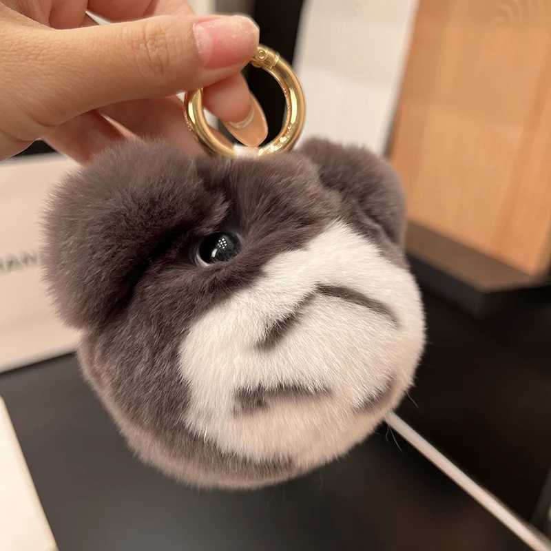 Women New Real Rabbit Fur Totoro Doll Key Chain Charm Fashion Plush Car Keychain Bag Pendant Party Gift Jewelry Trinket