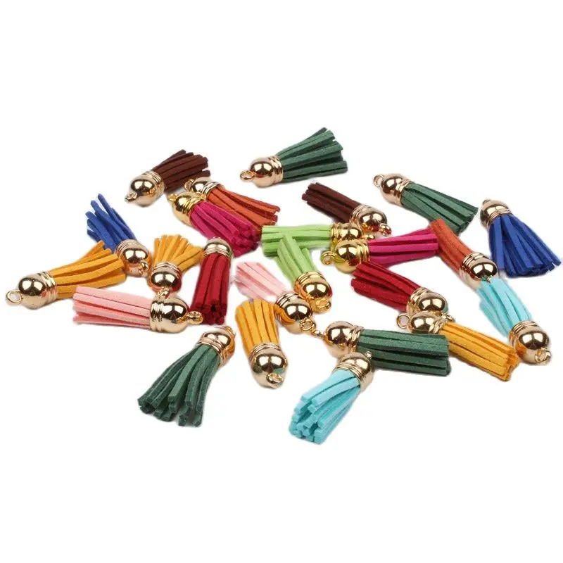 38mm 20 -100pcs Gold Top Suede Faux Leather Tassles Fringe DIY Keychain Jewelry Finding Earring Curtain Bags Clothes Decoration