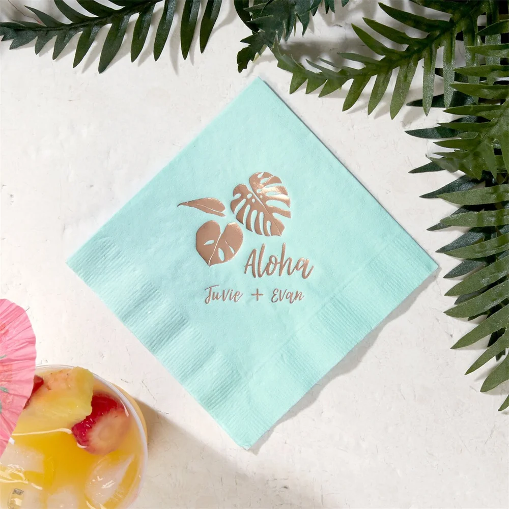 

50PCS Personalized Wedding Cocktail Napkins - Tropical Aloha - Wedding and Party Decor, Wedding Napkins, Destination Wedding,