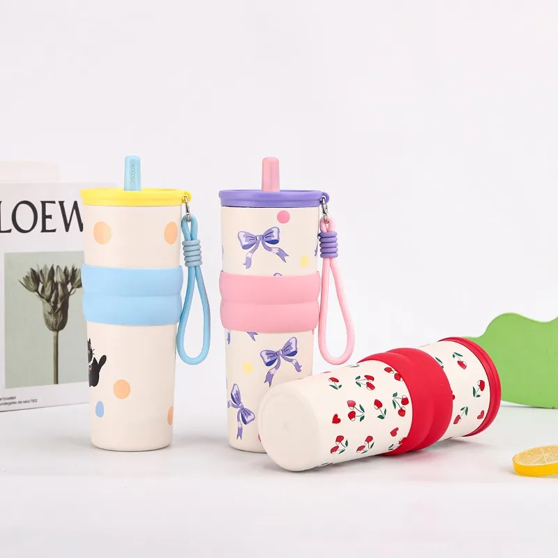 710 مللي قوس مطبوع كوب مفرغ عازل أو تبريد كوب من الفولاذ المقاوم للصدأ مع حبل رفع كوب معزول عالي السعة LIJIAO #4