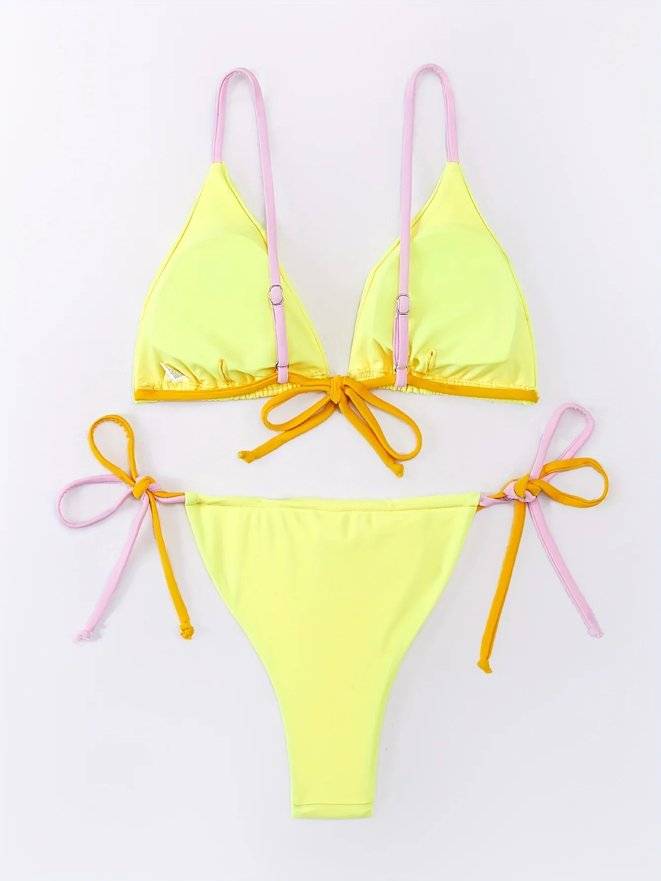 sexy yellow patchwork bikinis sets two pieces thong halter tie swimsuits bathing suit swimwear swimming suit biquini tankini