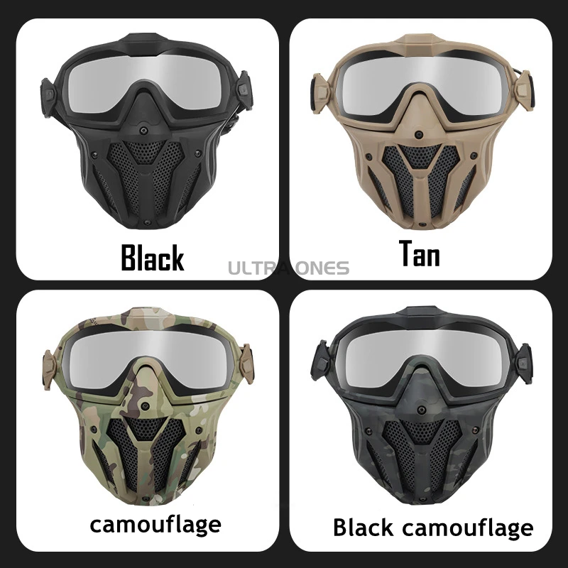 Tactical Full Face Mask Anti-fog Fan Shooting Safety Protective Equipment Hunting Airsoft Paintball Detachable Goggles Masks Set