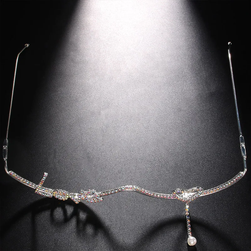 XSBODY Long Tassel Glasses Frame Hight Quality for Women 2023 Fashion No Lens Rhinestone Eyewear Decoration Metal Half Frame