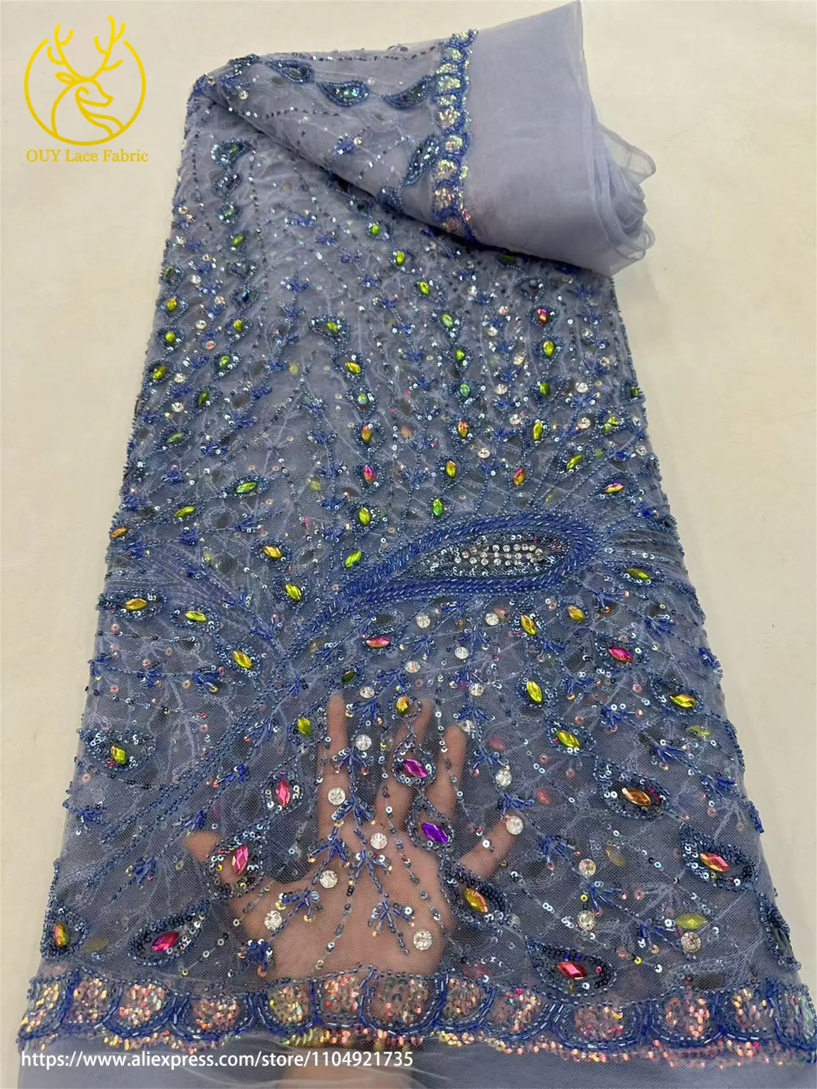 Teakrot Eleganter Afrikanischer Luxus-Spitzenstoff 2026 Luxuriöser Nigerianischer Französischer Perlen-Pailletten-Spitzenstoff für Hochzeitskleider – Detail 28