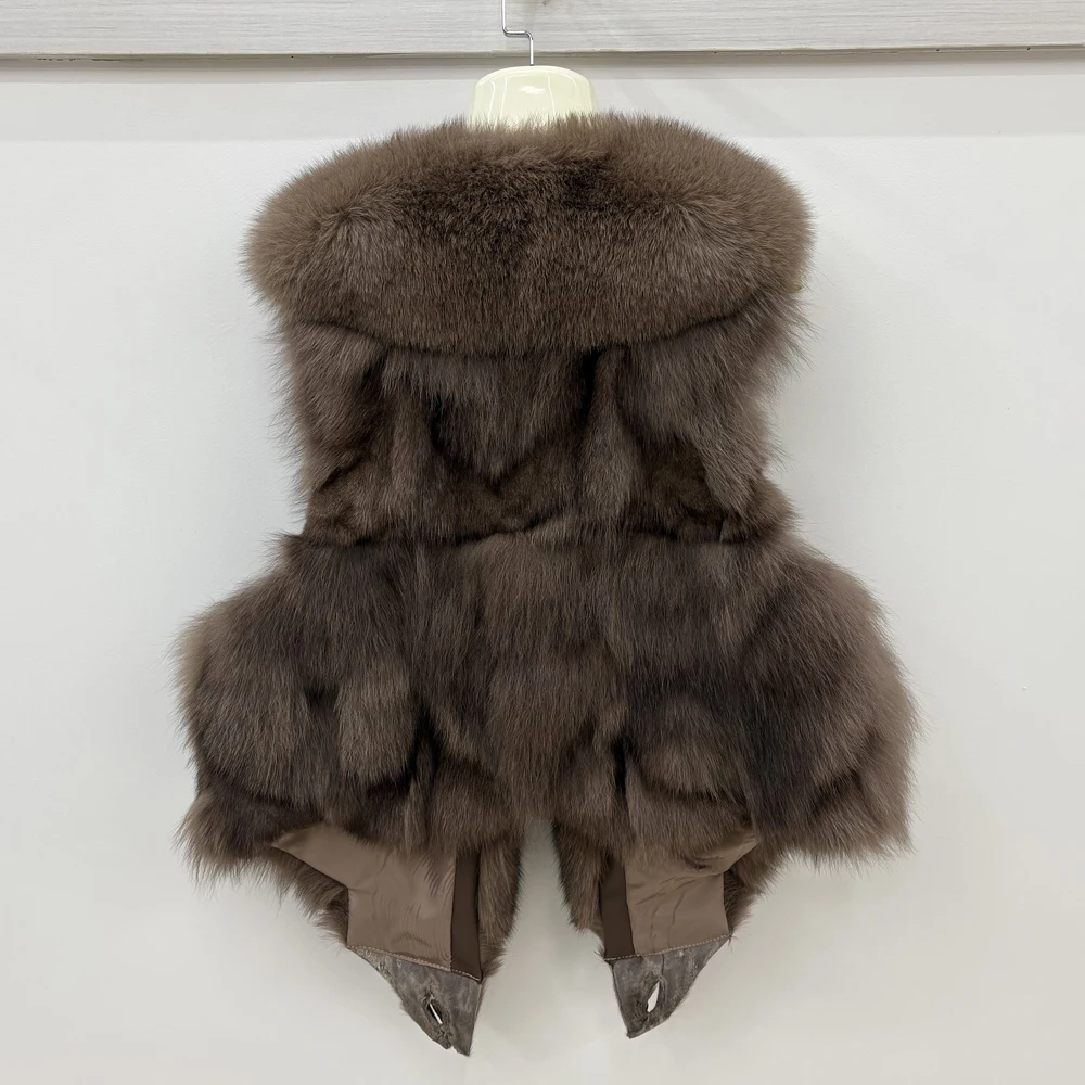 Chaleco de piel de zorro auténtica para mujer, abrigo sin mangas de piel de zorro Natural de 100% suave a la moda para mantener el calor, chaleco de piel de zorro auténtica para mujer
