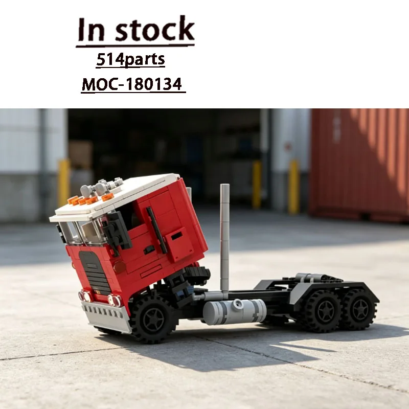 MMOC-180134 Red New Classic Cargo Semi-Trailer Building Block Model 514 Parts MOC Creative Birthday New Year Toy Gift