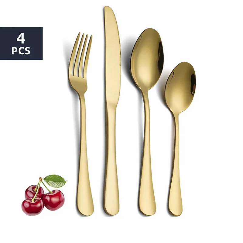 Stainless Steel Cutlery Set Titanium Plated Mirror Polished Luxury Steak Dinner Fork Spoon Knife