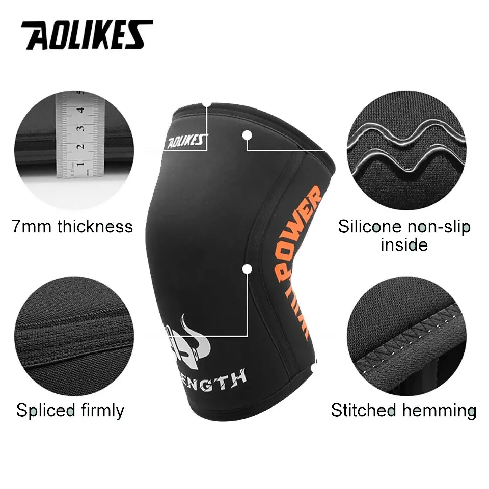 AOLIKES 1 Pair 7mm Neoprene Sports Kneepads Compression Weightlifting Pressured Crossfit Training Knee Pads Support Women Men