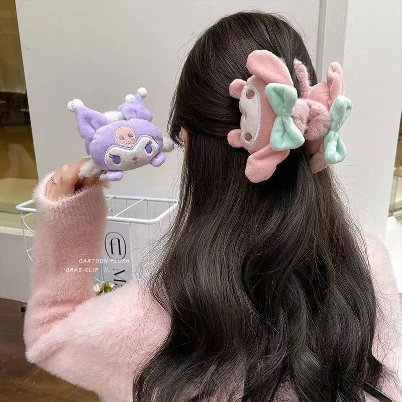 

Kawaii Anime Sanrio Kuromi Plush Shark Clip Mymelody Cinnamoroll Cartoon Cute Autumn Winter Girl Hairpin Hair Accessories Gift