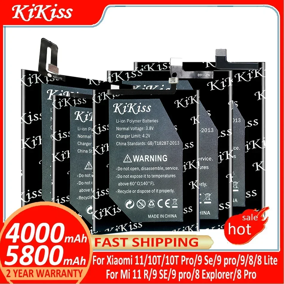 KiKiss Battery For Xiaomi Xiao mi 11/10T/10T Pro/10TPro/9 Se/9 pro/9/8/8 Lite/8Lite/Mi11 R/Mi9 SE/mi 9pro/Mi 8 Explorer/Mi8 Pro