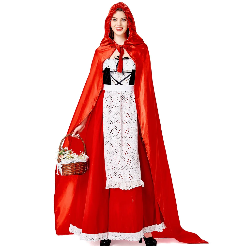 

Halloween Ladies Little Red Riding Hood Costume Fantasy Hen Party Robe Cosplay Game Uniform Fancy Dress