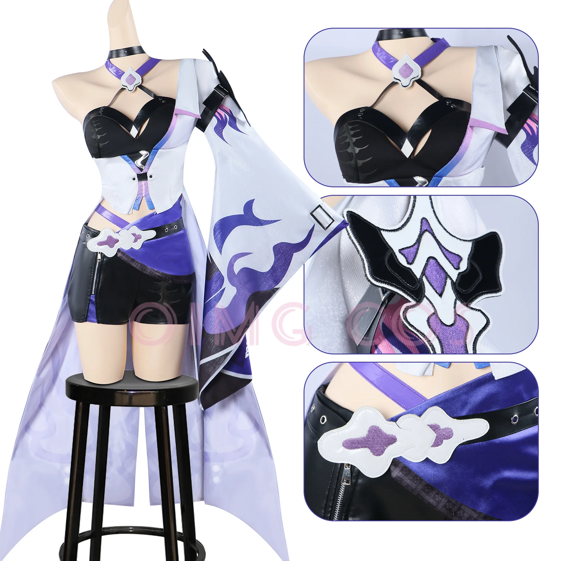 Acheron Cosplay French maid Costume Honkai Star Rail Carnival Uniform Wig Anime Halloween Costumes Men Game