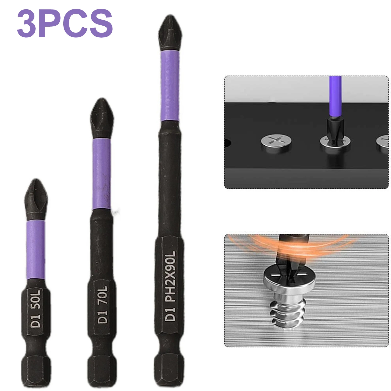 High strength Magnetic Screwdriver Bit Set 3PCS PH2 Batch Heads for Screw driving Suitable for Various DIY Projects