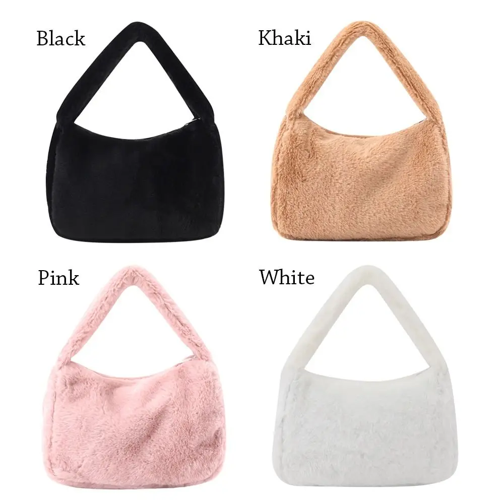 Fashion Solid Color Shoulder Underarm Bag Women Plush Soft Autumn Winter Fashion Fluffy Totes Handbag Lady Purse
