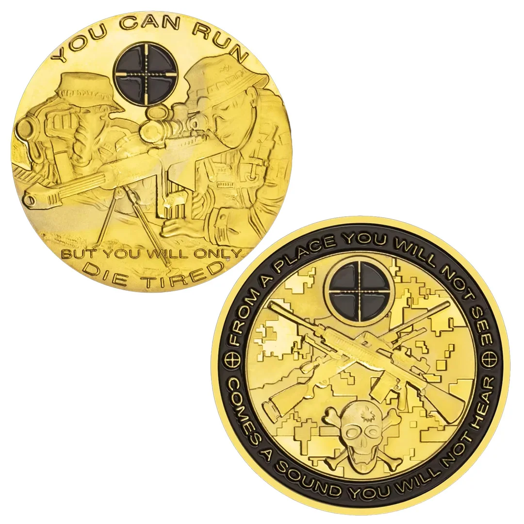 يمكنك الجري، ولكن سوف تموت فقط عملة تذكارية مطلية بالذهب المتعبة عملات تذكارية لقناص الجيش الأمريكي #3