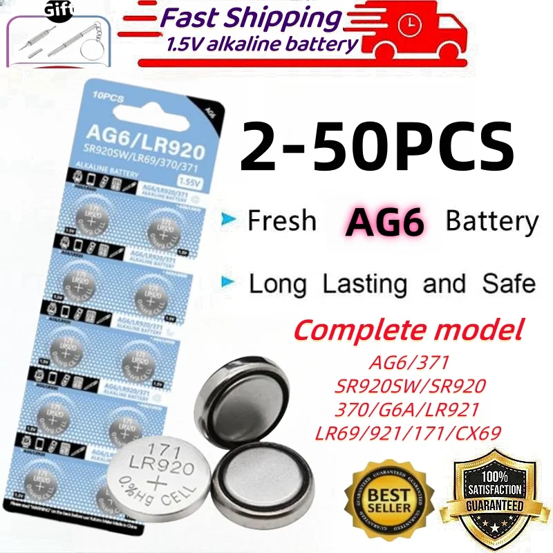 2024NEW AG6 Battery 371 SR920SW LR920 SR927 171 370 L921 LR69 SR920 1.55V Button Cell Coin Batteries For Watch Toys Remote