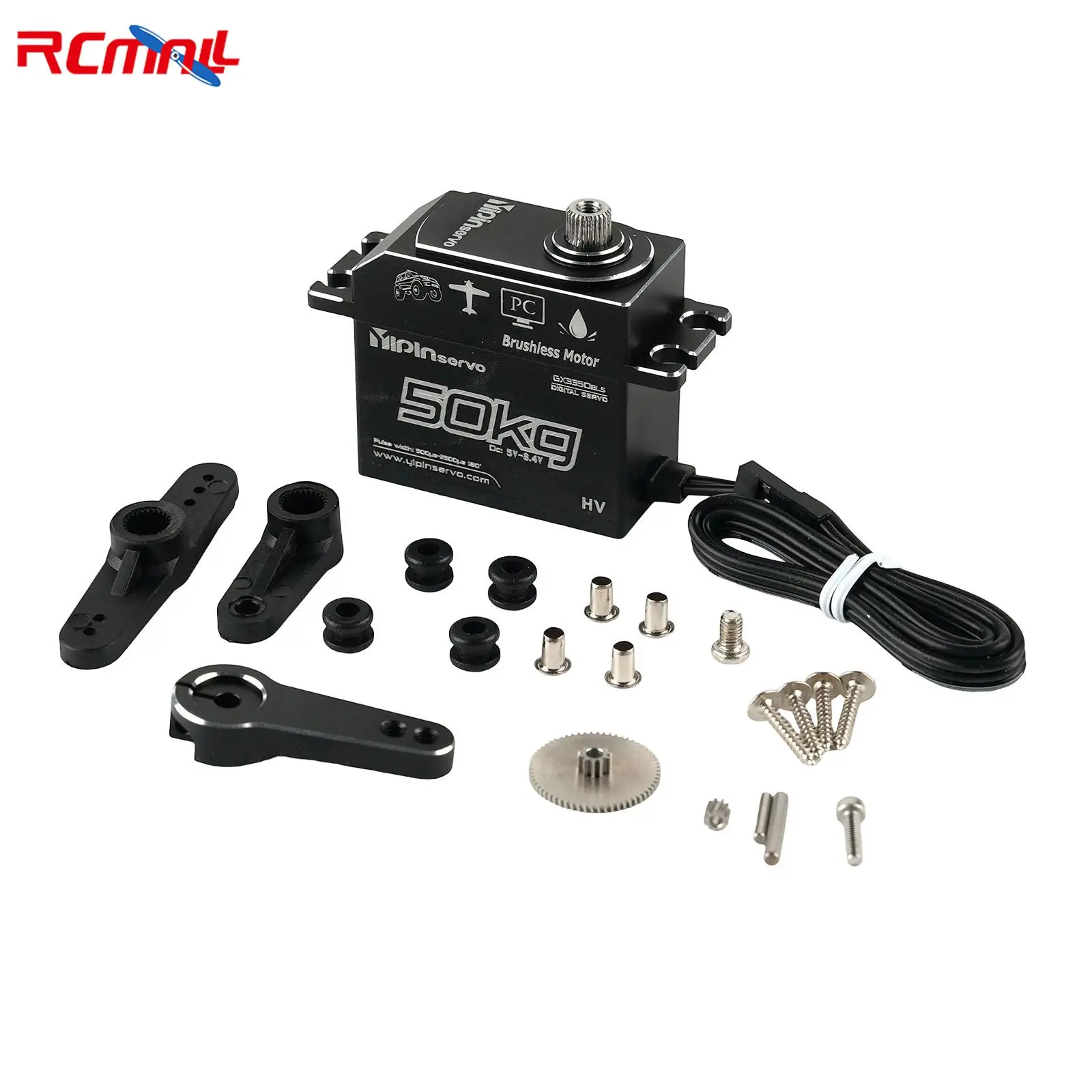 50KG Digital Servo IP67 Waterproof Steering Servo Full Metal Body Steel Gear Brushless Motor for 1/8 1/5 RC Car Crawler Boat