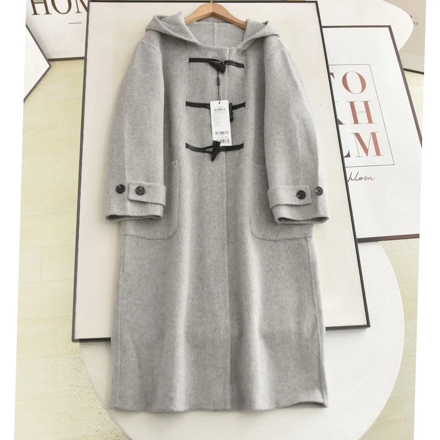 

Double-Faced Wool Long Coat Women's Winter Outerwear Korean Sle Youthful Slimming Hooded Button-Up CleanFit Design