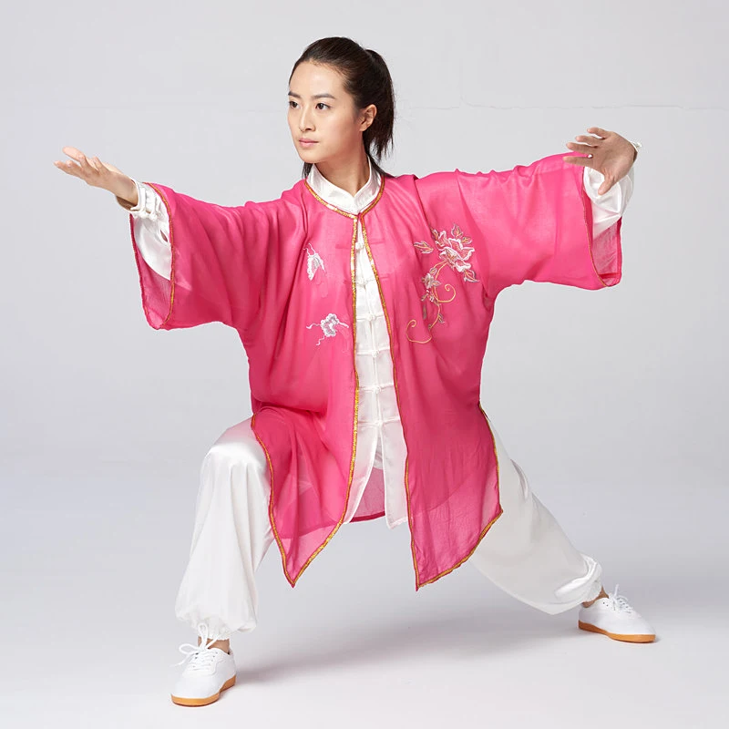 Picture 4: Women's Tai Chi Shawl Collar New Arrival Magenta Peony Embroidery Performance & Competition Wear